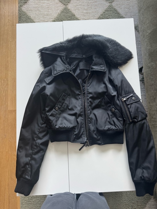 Prada Jackets & Blazers - Prada Black Bomber Jacket with Faux Fur Collar